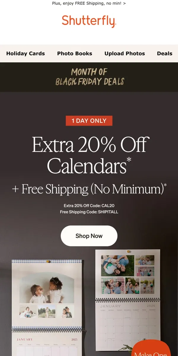 Email from Shutterfly. ⏰ Final Hours! EXTRA 20% OFF Calendars Ends Tonight