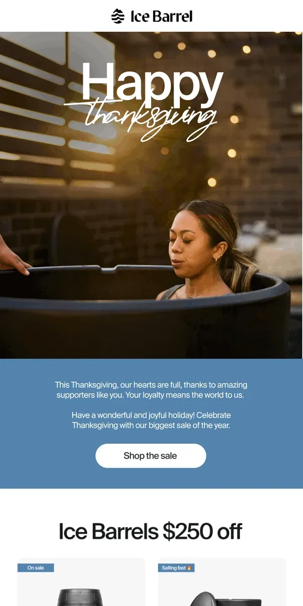 Email from Ice Barrel. Happy Thanksgiving from Ice Barrel 🧊