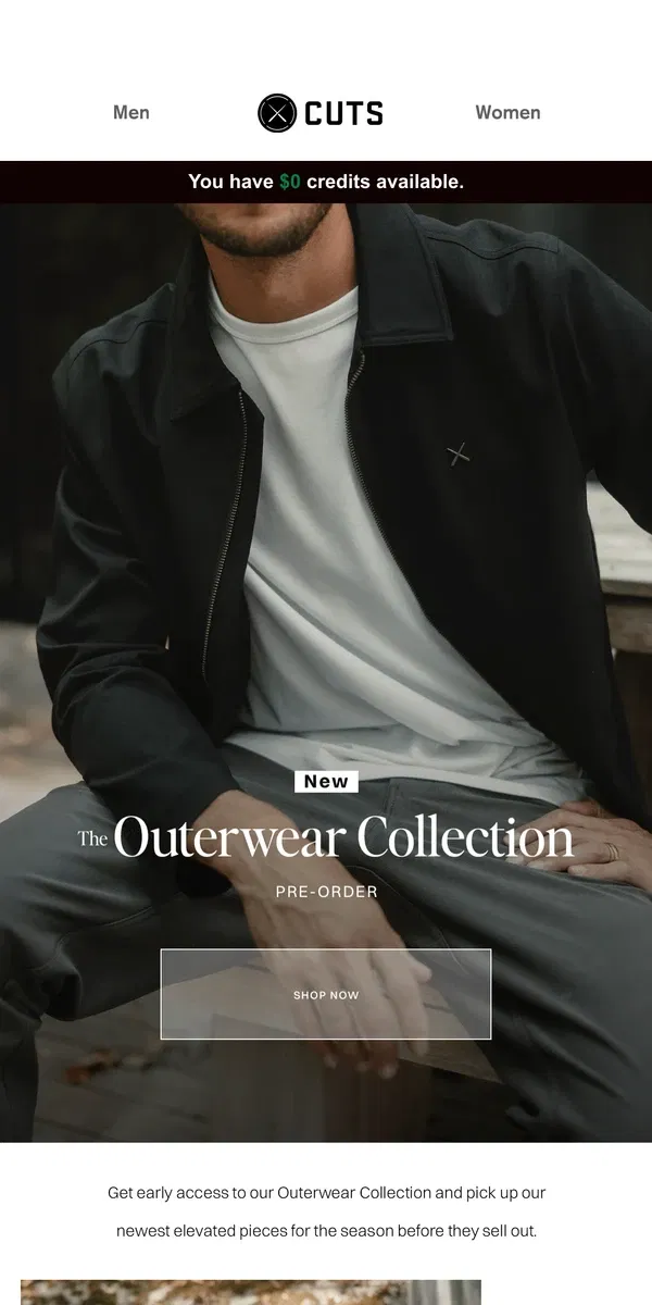 Email from Cuts. NEW Outerwear Collection