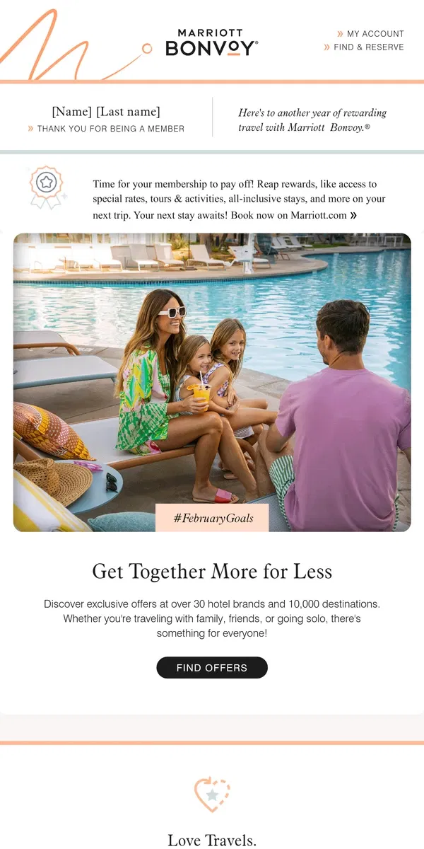 Email from Marriott Bonvoy. [Name]'s Account Update: Travel More for Less