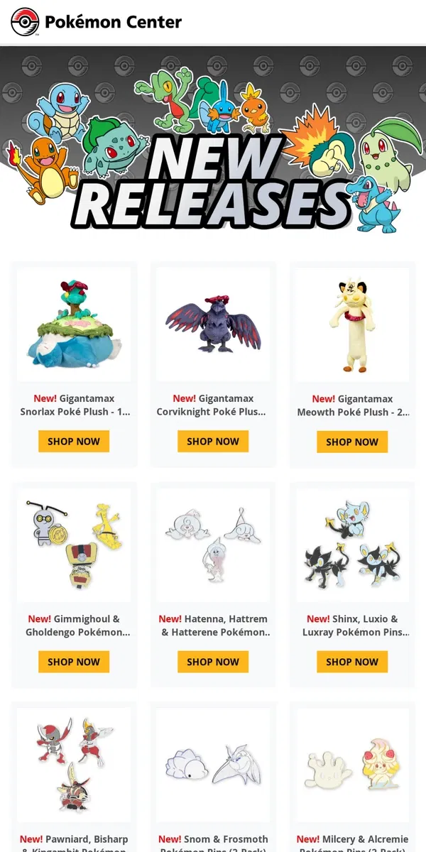 Email from Pokémon. New & Restocked Items for You