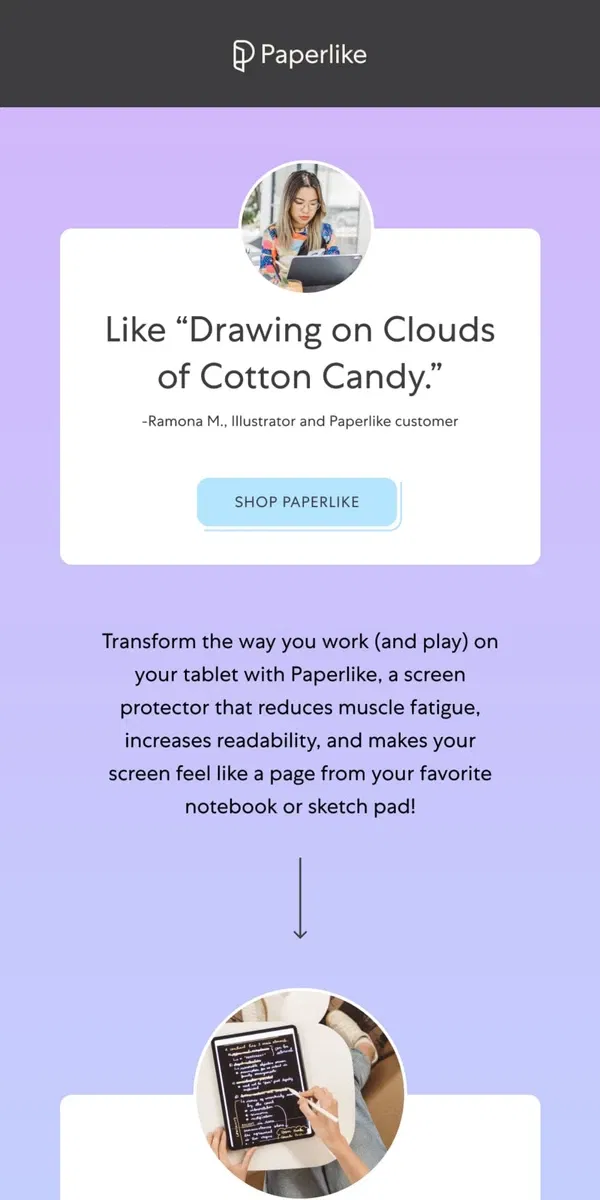 Email from Paperlike. Over 5,000 Happy Reviews