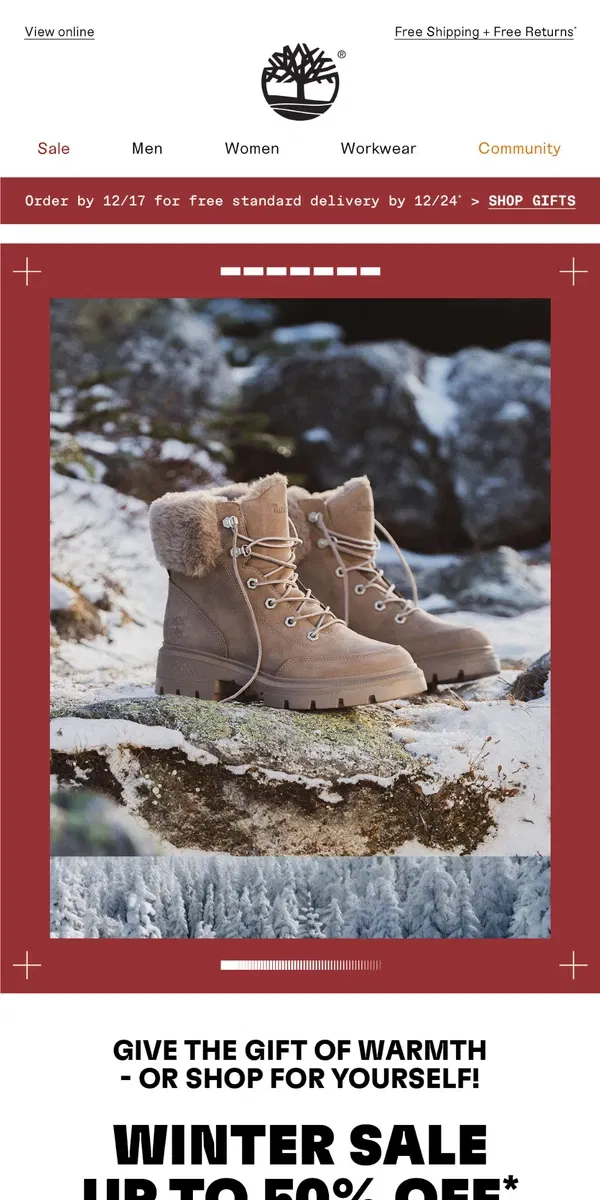 Email from Timberland. Starts TODAY: Up to 50% Off Winter Sale!