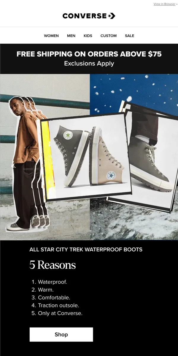 Email from Converse. Waterproof. Windproof. Fall-ready.