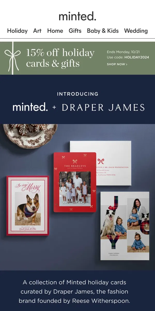 Email from Minted. Introducing Minted x Draper James