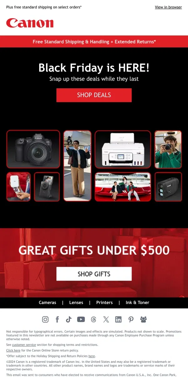 Email from Canon. Shop Black Friday Deals All Night Long!