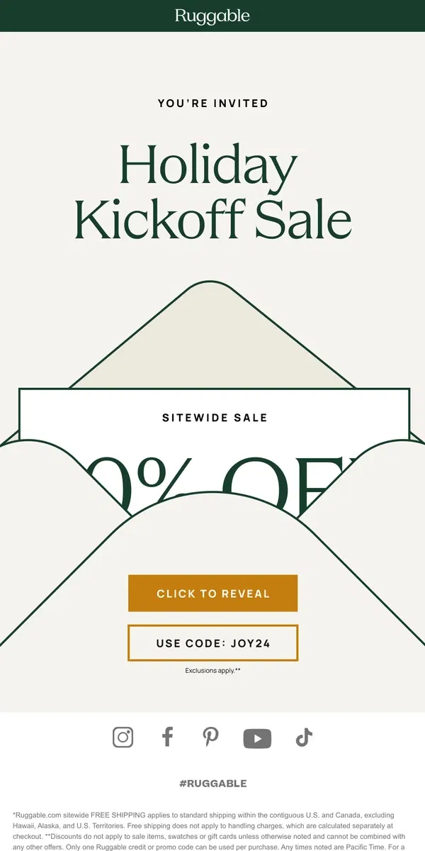 Email from Ruggable. You're invited: Holiday Kickoff Sale