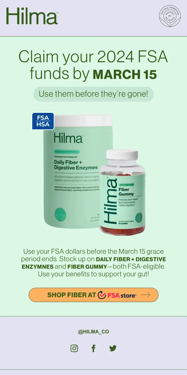 Email from Hilma. Use your FSA 💲💲💲