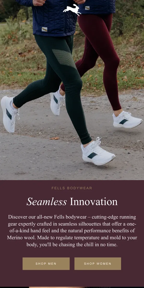 Email from Tracksmith. Introducing Fells Bodywear