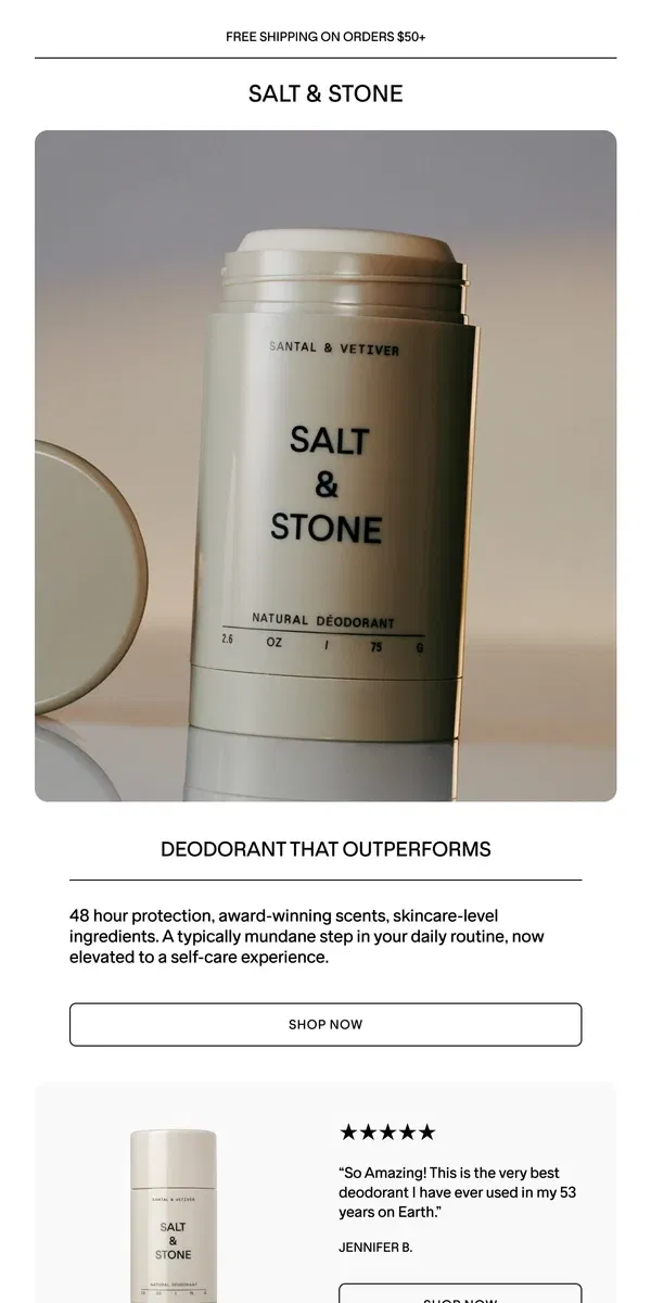 Email from SALT & STONE. The Internet’s Favorite Deodorant