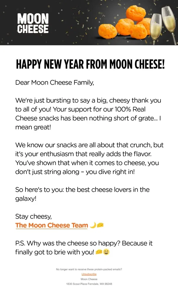 Email from Moon Cheese. 🌙 🧀 A Special Shoutout to Our Moon Cheese Superstars!