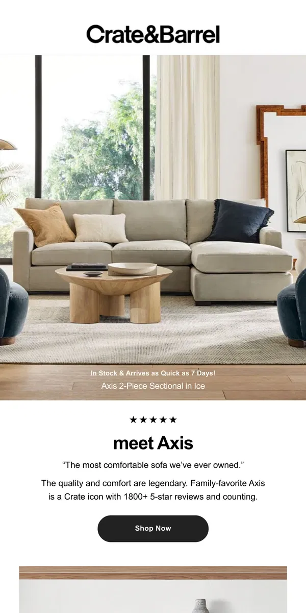 Email from Crate & Barrel. 1800+ people (& counting) LOVE this sofa →