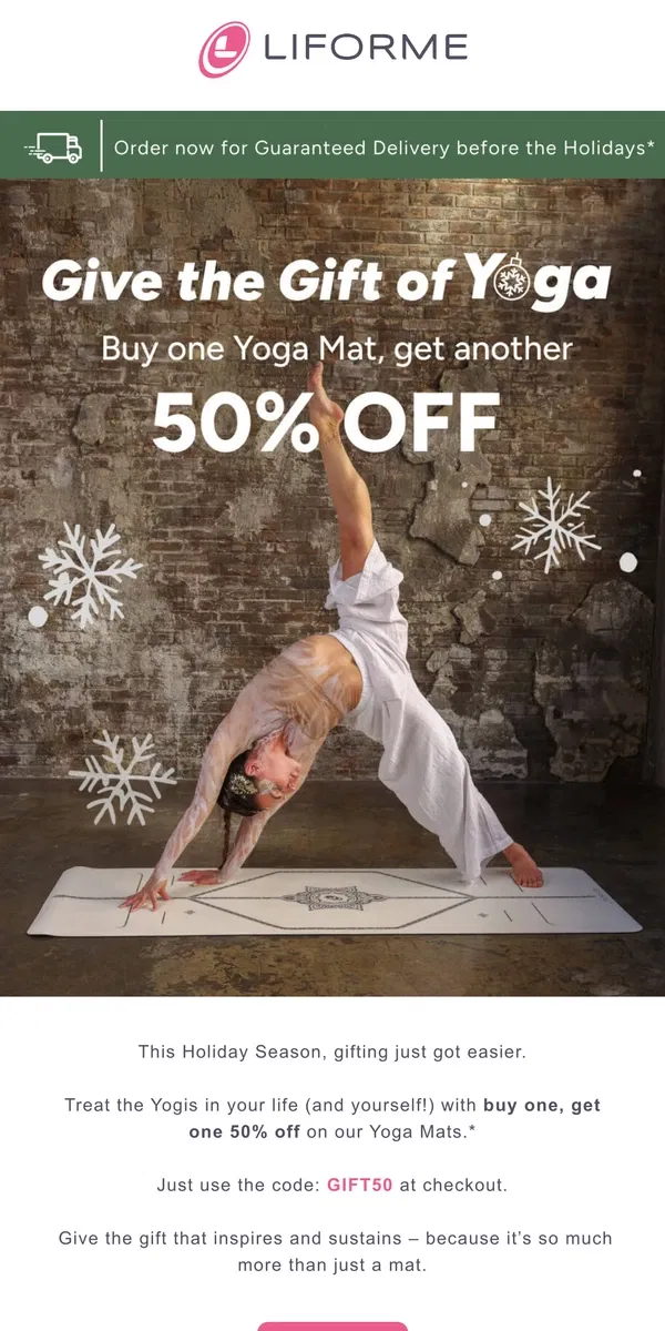 Email from Liforme. Give the gift of Yoga 🎁