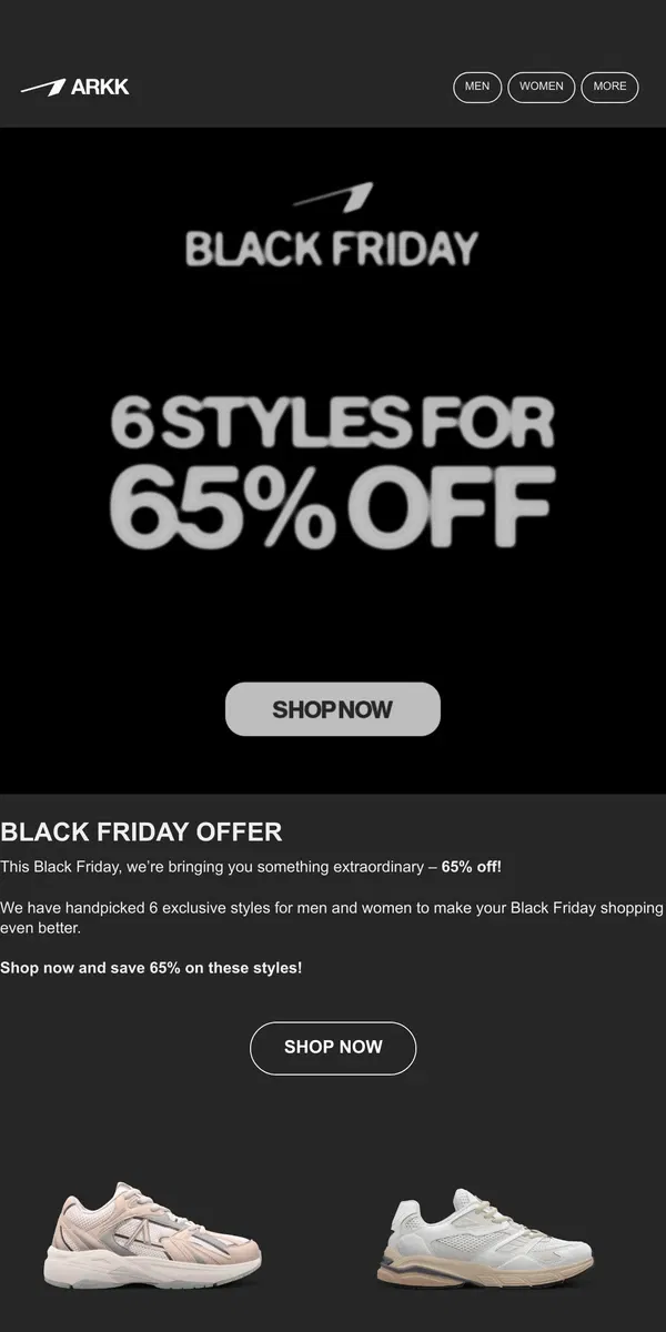 Email from ARKK Copenhagen. Black Friday: Now 65% Off!