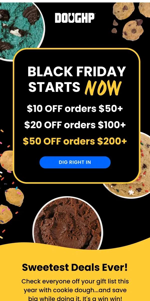 Email from Doughp. Buy more dough, save more dough🍪