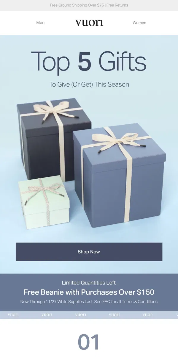 Email from Vuori. Top 5 Gifts To Give This Season