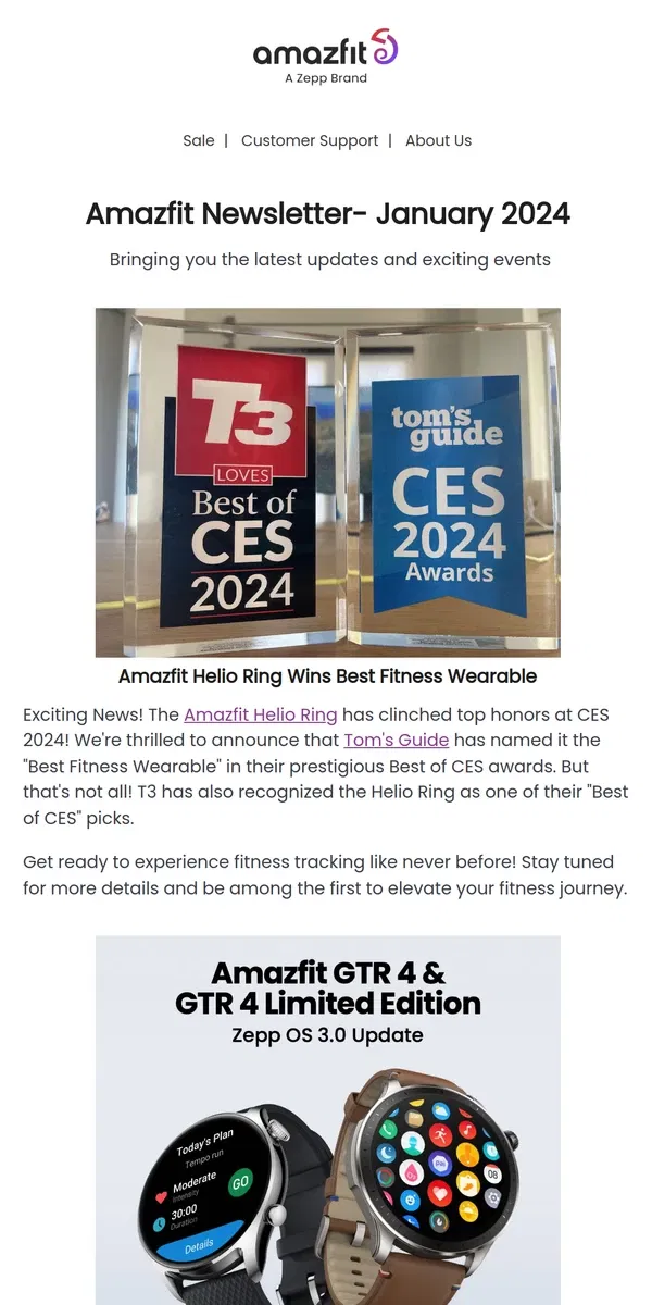 Email from Amazfit. Exciting Updates and News in the Amazfit January Newsletter!