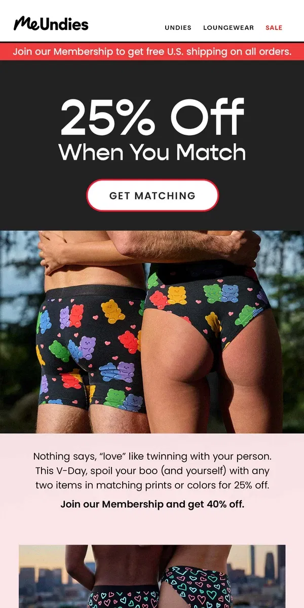 Email from MeUndies. ♥️ 25% Off Sitewide On Matching Prints & Colors ♥️