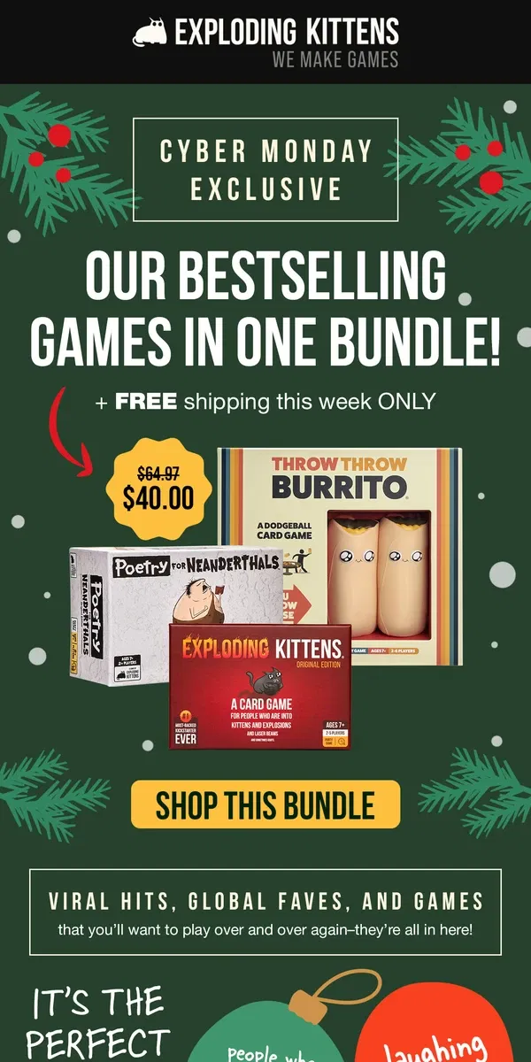 Email from Exploding Kittens. Cyber Monday starts now! 🎉