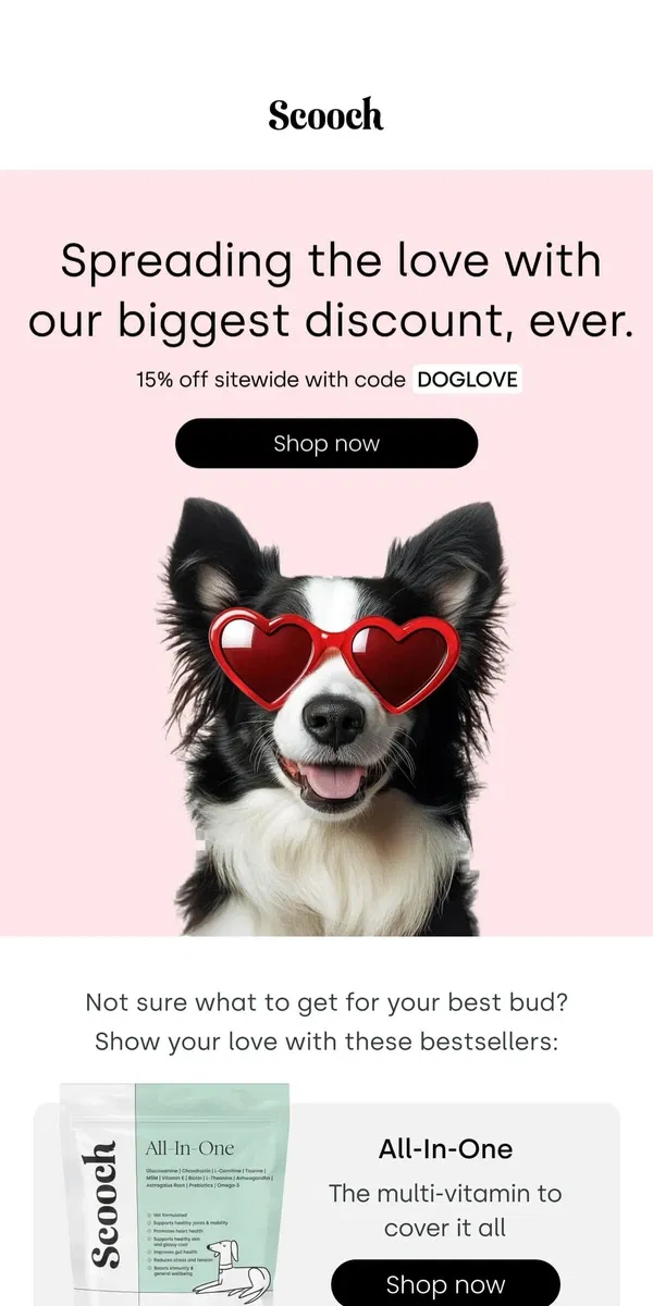 Email from Scooch. Get 15% off sitewide this V-Day 💌