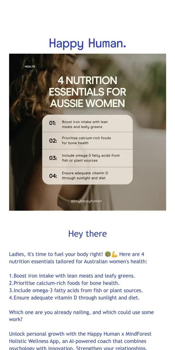 Email from Happy Home. 🟡 Happy Human Wellness App - Nutrition Essentials for Australian Women📱 🎉