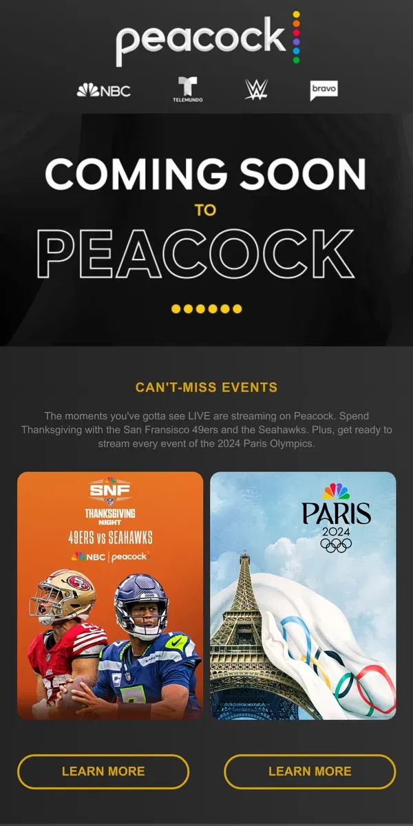 Email from Peacock. New shows, new sports, new movies 👀