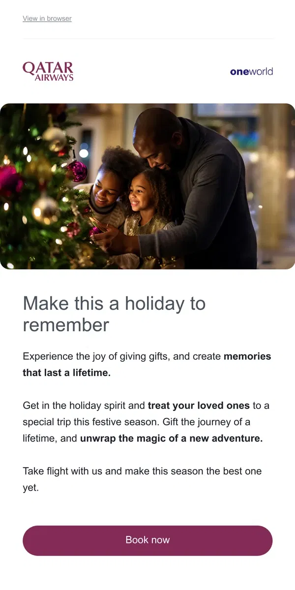 Email from Qatar Airways. Spread some holiday cheer