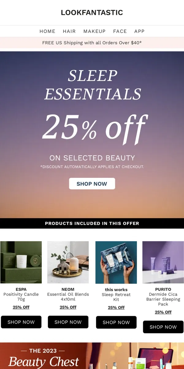 Email from LOOKFANTASTIC. 25% off Sleep Essentials 💤