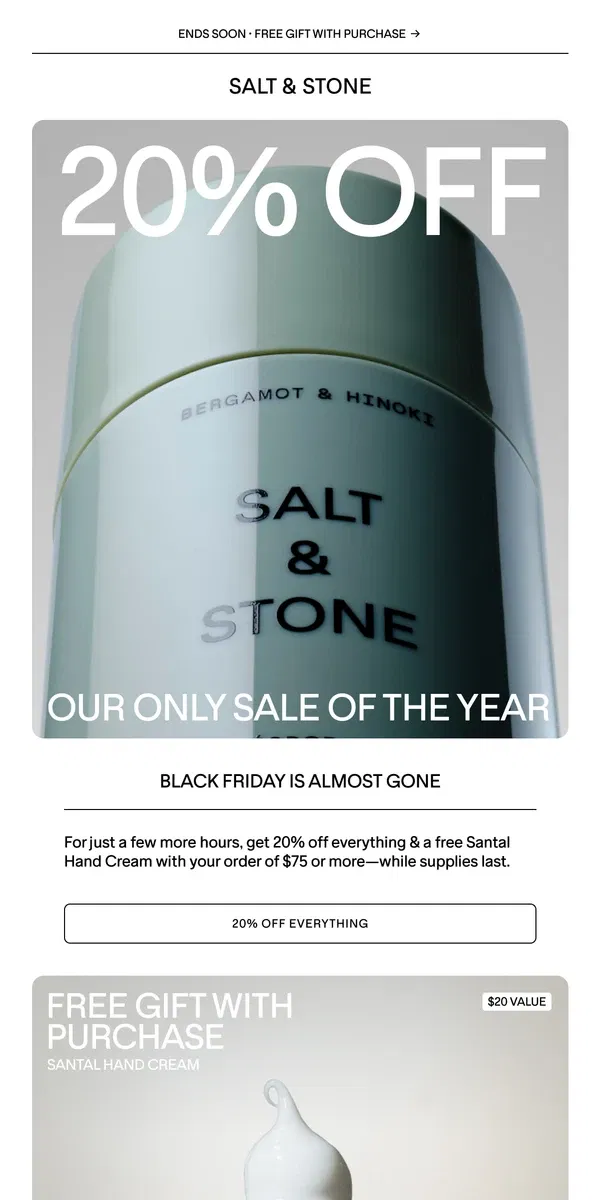 Email from SALT & STONE. Hours Left → Black Friday Ends Soon