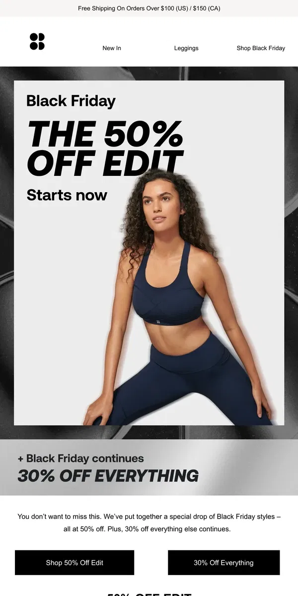 Email from Sweaty Betty. Black Friday | 50% OFF EDIT STARTS NOW 🖤