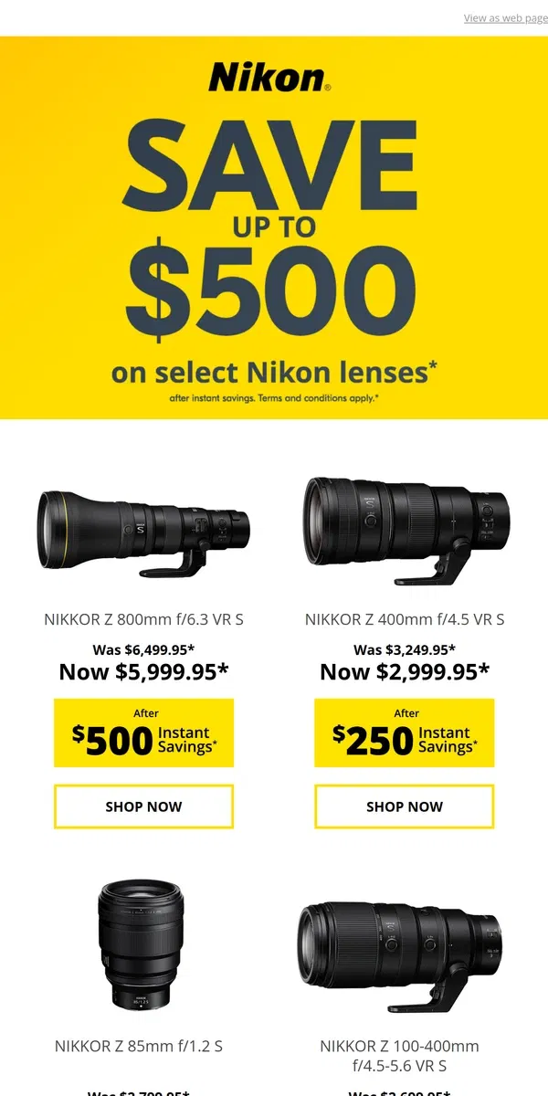 Email from Nikon. Nikon Lens SAVINGS