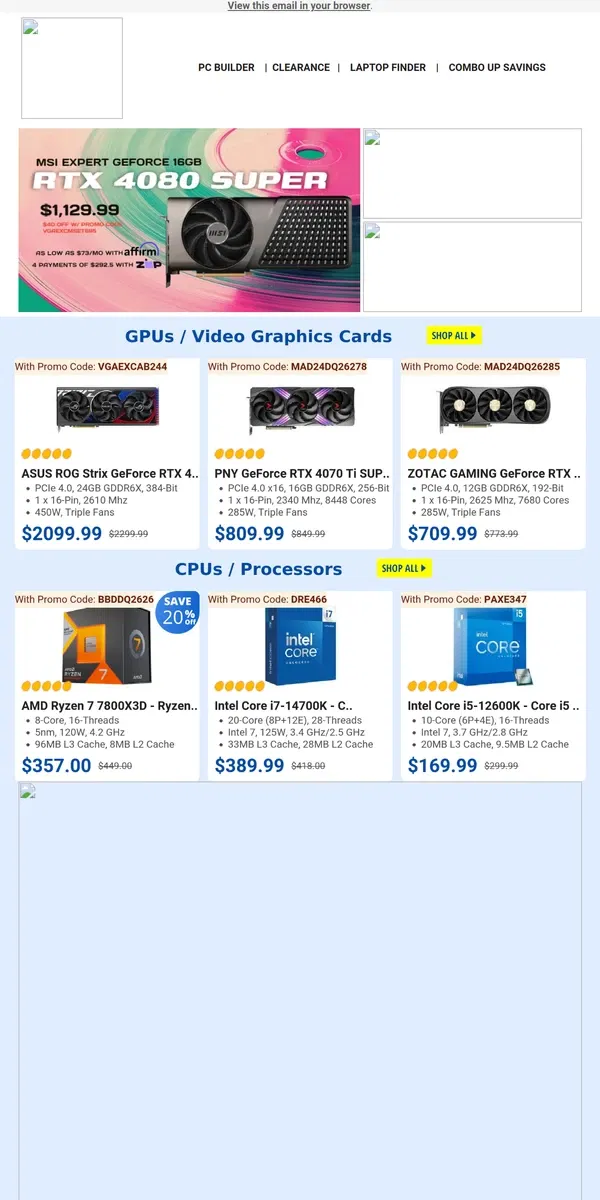 Email from Newegg. $2099.99 ASUS ROG Strix GeForce RTX 4090! $387.99 Auusda Laptop with Windows 11 Pro!