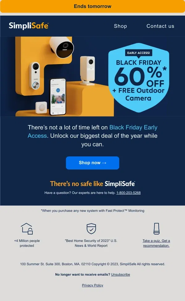 Email from SimpliSafe. Don't forget: Black Friday Early Access ends tomorrow