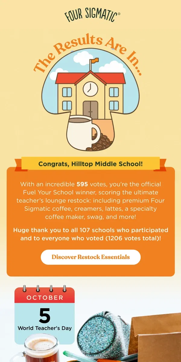 Email from Four Sigmatic. And the Fuel Your School winner is...