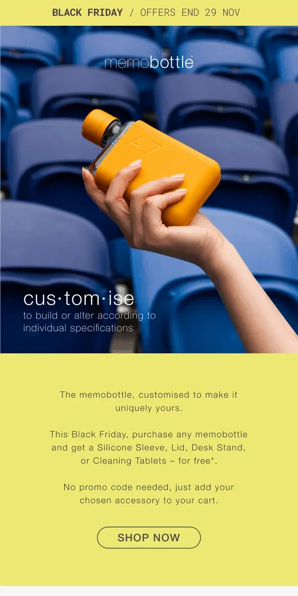 Email from memobottle. Customise your memobottle – for free