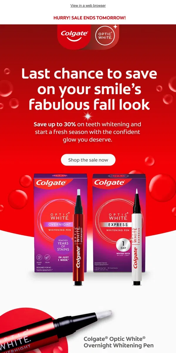 Email from Colgate. Last call! Save up to 30%!