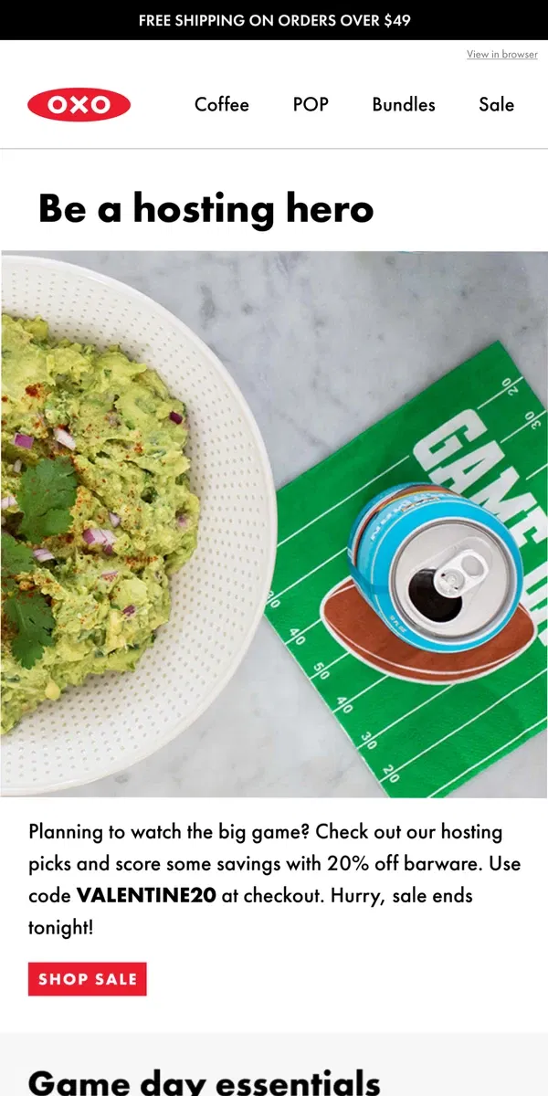 Email from OXO. 🏈 Game day ready – hosting picks from OXO