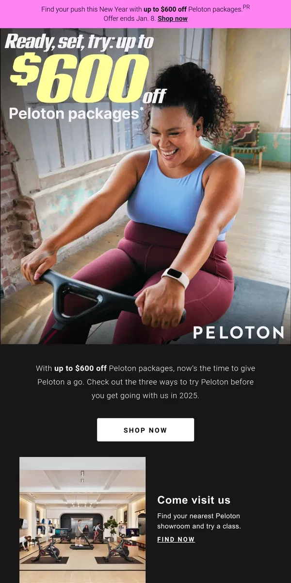 Email from Peloton. Try Peloton before you buy