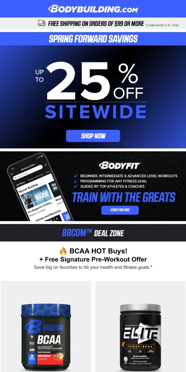 Email from Bodybuilding.com. 🔥 BCAA HOT Buys! + 6 Leg Workouts To Supersize Your Lower Body!
