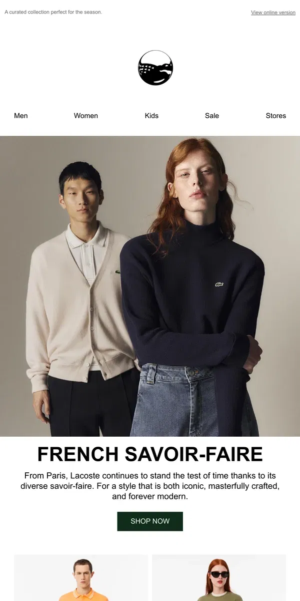 Email from Lacoste. Complete Your Fall Look with Lacoste