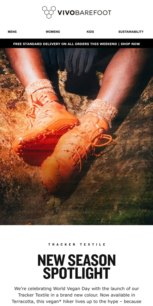 Email from Vivobarefoot. Our vegan hiker in a brand new colour