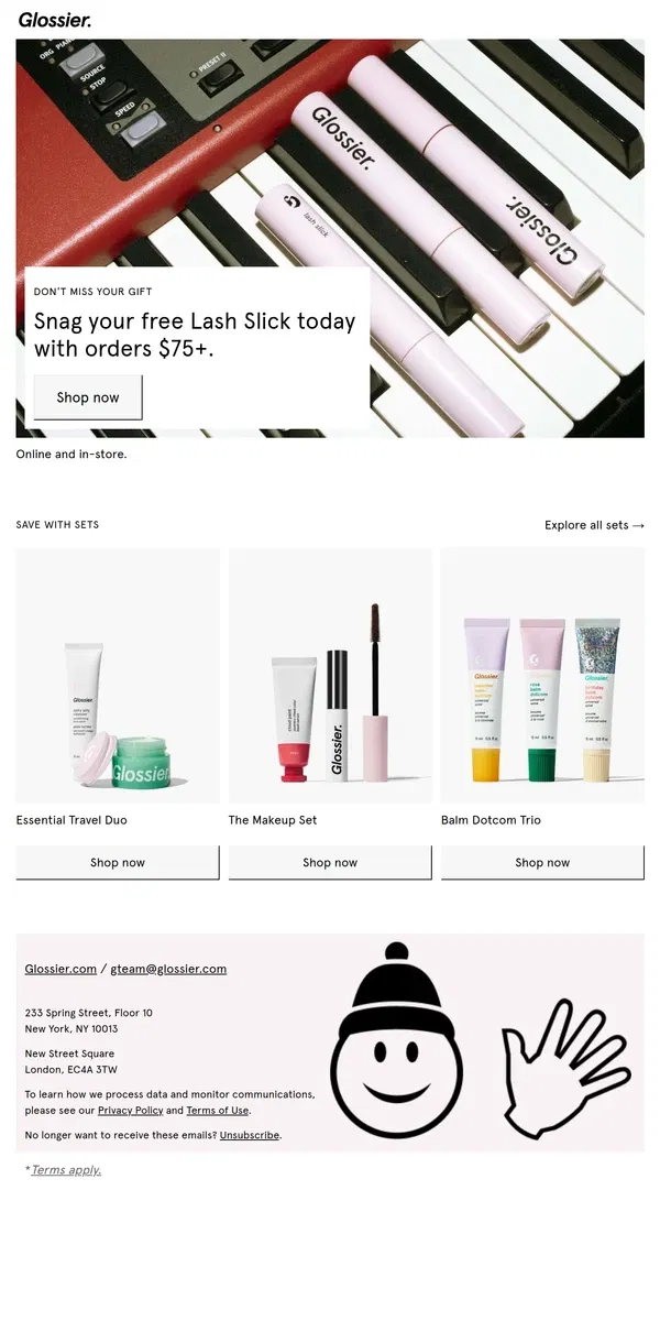 Email from Glossier. Ends soon! Free Lash Slick