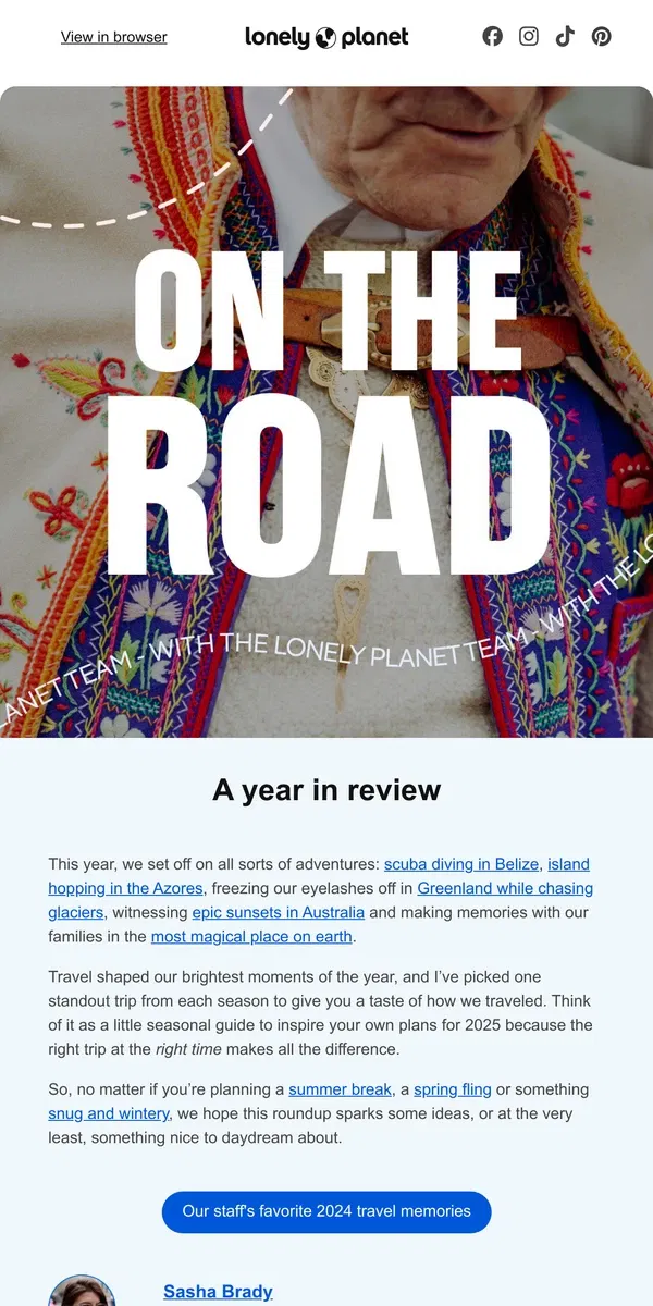 Email from Lonely Planet. Destinations we loved in 2024