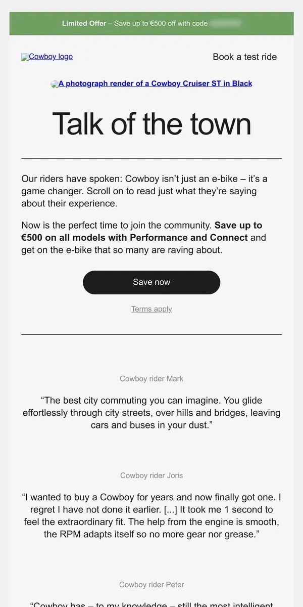 Email from Cowboy. Why riders love Cowboy