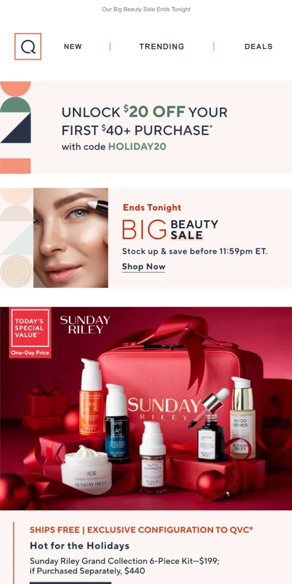 Email from QVC. Save Big on This Sunday Riley Kit