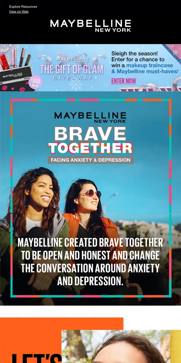 Email from Maybelline. Let's Be Brave Together