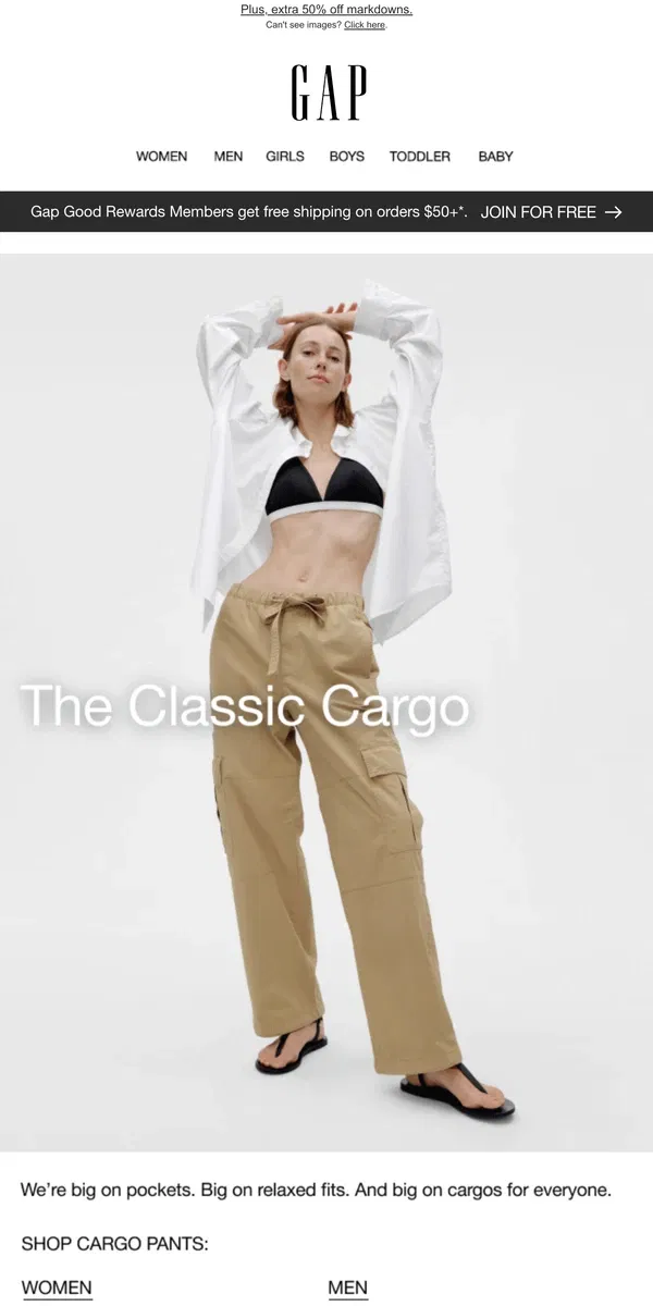 Email from GAP. Cargos for everyone