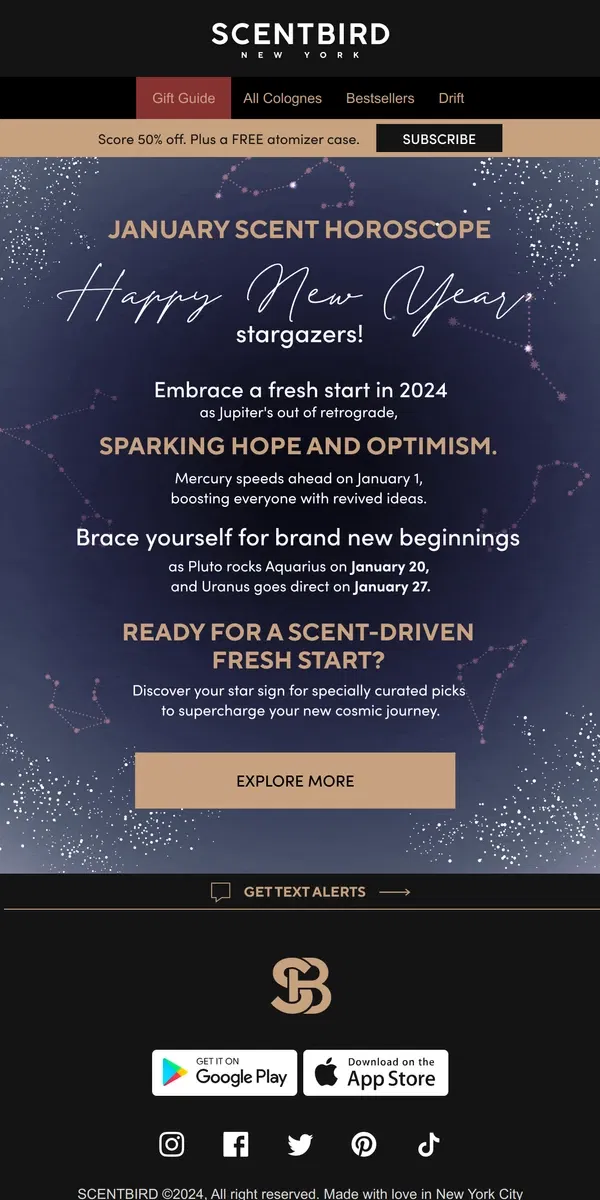 Email from Scentbird. New Year, New January Scent Horoscope