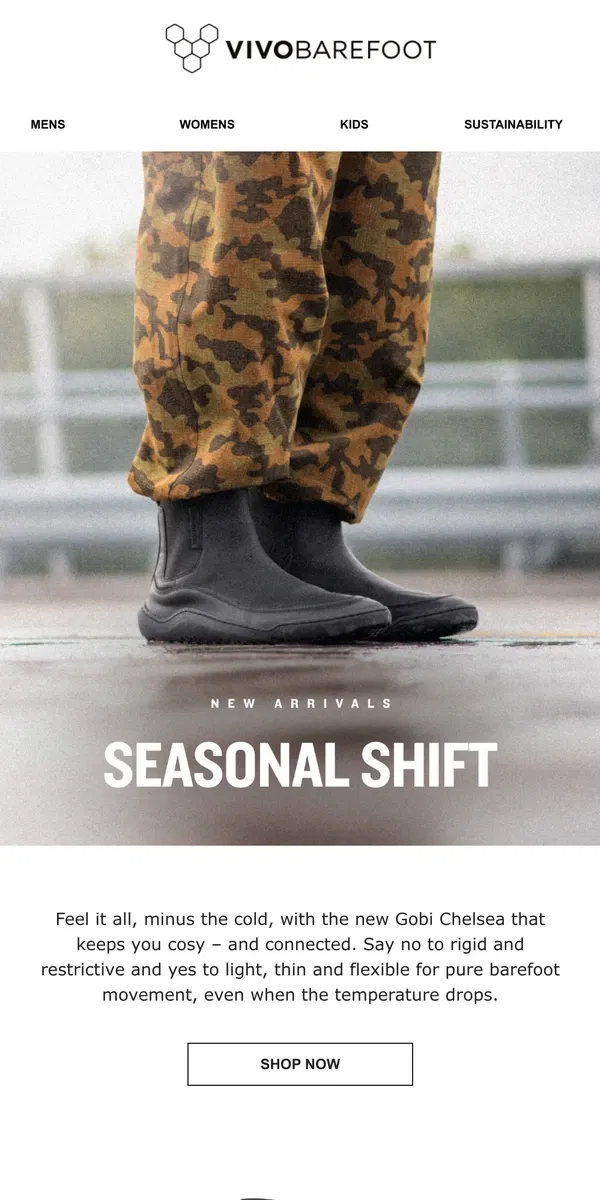 Email from Vivobarefoot. The secret to staying cosy and connected