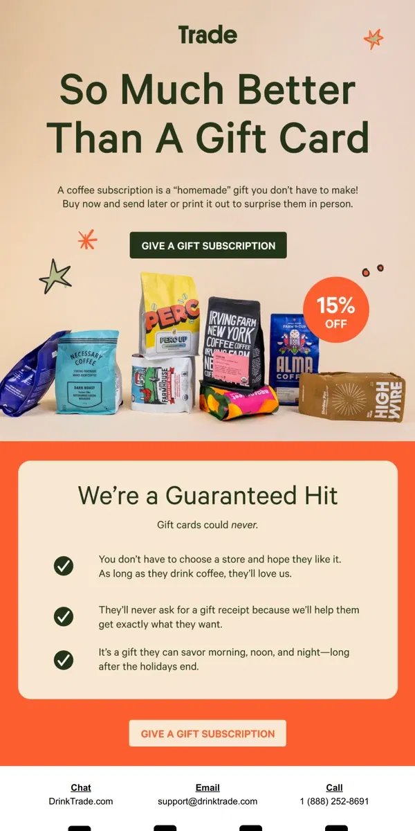 Email from Trade Coffee. Skip the Last-Minute Gift Cards